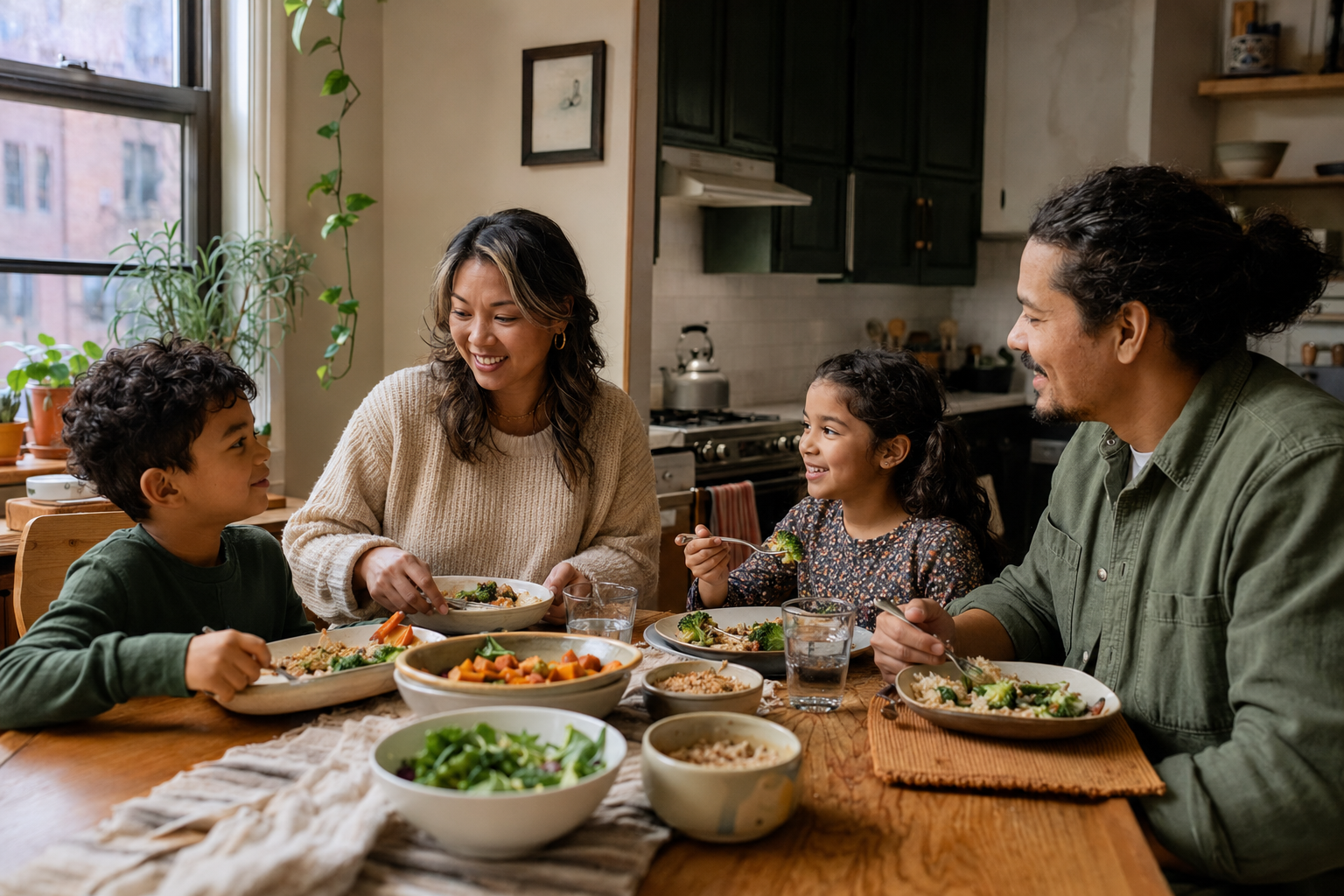A family sharing a healthy meal together
